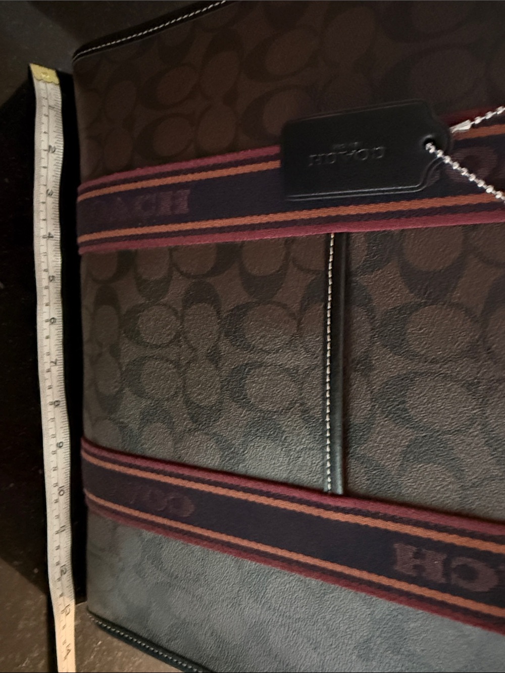 Coach Brown Signature Canvas Tote with Burgundy Accents - Picture 8 of 9